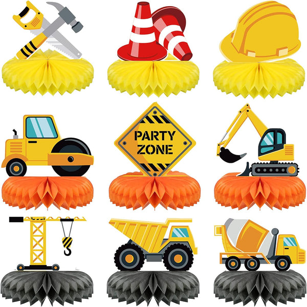 Threan 9 Pieces Construction Party Centerpieces Honeycomb Car Truck Zone Centerpieces 3D
