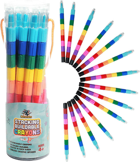 Stacking Crayons, 15 pc Set, Buildable and Stackable for Drawing, Coloring, Arts and Crafts