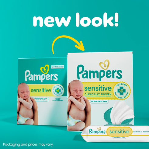 192 (3 Packs) Pampers Baby Wipes Sensitive, Water Based Wipes, Hypoallergenic and Unscented Wipes, Wipes Total Refill