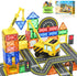 Magnetic Tiles Construction Toys with Crane, Road Pieces, Truck Magnetic Blocks for Kids Ages 3-8, STEM Building