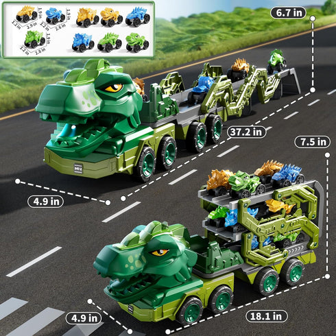 PEADUCK 3-5, 10-in-1 9 3 4 5 6 7 8 Toddler Car Truck Toys for Kids Ages Dinosaur Carrier Truck with Foldable Track Toys