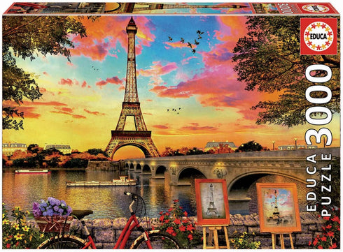 Educa Sunset in Paris 3000 Piece Jigsaw Puzzle, Puzzle Glue Included, Completed Image 47.25" x 33.5", Ages 14+