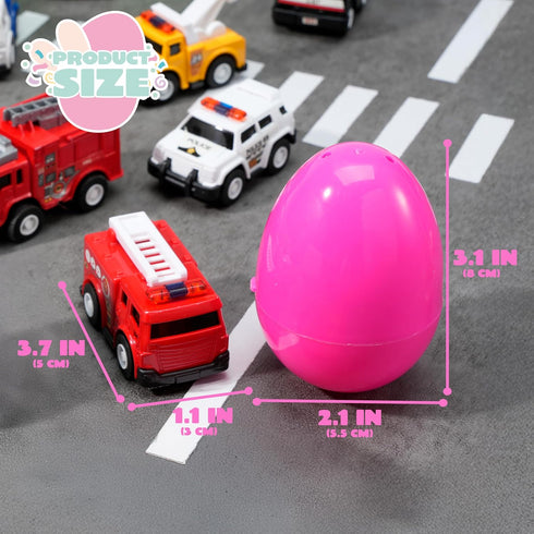 12 JOYIN Pcs Prefilled Easter Eggs with Toys, Plastic Eggs with Alloy Pull Back Cars, Easter Basket Stuffers, Party