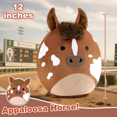 12" PEACH CAT Original Appaloosa Horse Stuffed Animal Cute Horse Plush Soft Plushies Toys Gifts for Kids Adults Brown