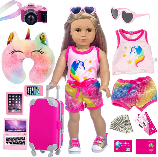 XFEYUE 23 Pcs American 18 inch Doll Clothes and Accessories - Suitcase Luggage