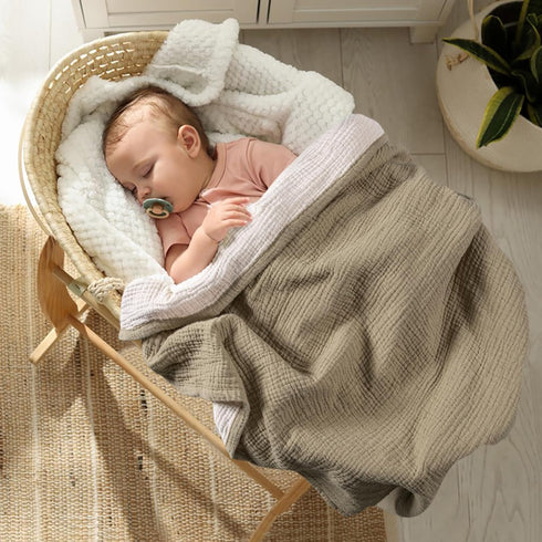 4-Layer 47"x47"(Olive) lulumoon Muslin Baby Blanket Neutral: Soft Cotton Toddler Blanket for Daycare - Reversible