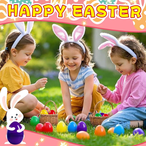 QXCMFNI 30 Pack Prefilled Easter Eggs with Plush Bunnies,Pre Filled Easter Eggs with Stuffed Toys Inside,Easter Basket