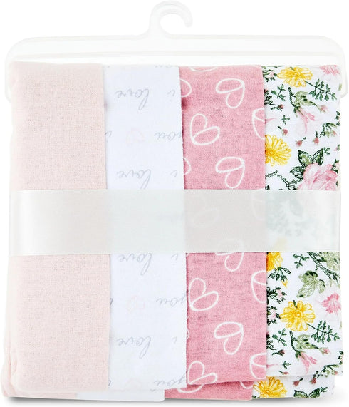 Generic 4-Piece Cotton Flannel Baby Receiving Blankets, Pink Soft Baby Blankets for Girls, Flannel Receiving Blankets.