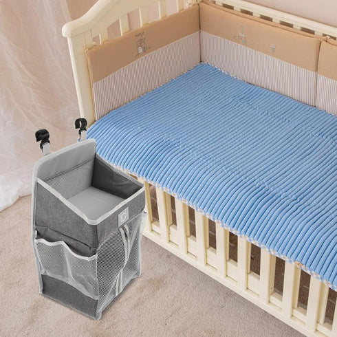 BESPORTBLE Hanging Storage Bag and Diaper Organizer for Nursery, Multi-pocket Gray Fabric Hanging Organizer for Crib