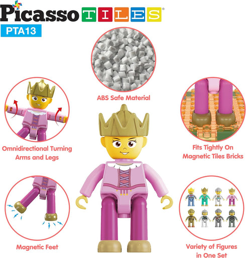 Picasso Toys Magnetic Action Figures, 8 Piece Medieval King and Knights Character Building Blocks Set