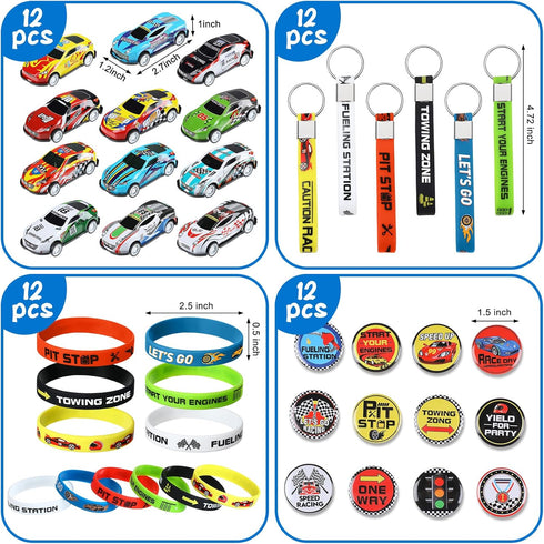 98 PCS Race Cars Party Favor Supplies Kit with Mini Race Cars Toys, Birthday Themed Decoration Set