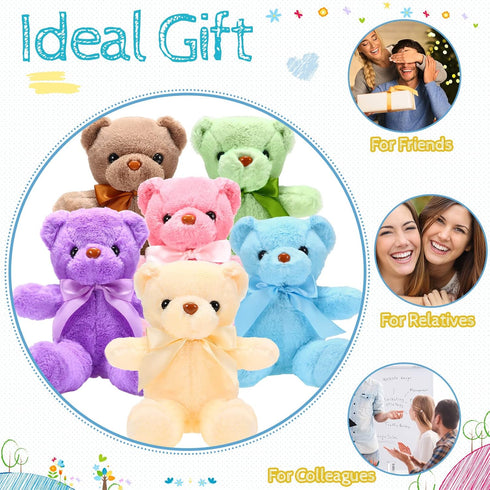 HyDren 12 Pieces Soft Plush Operation Christmas Bears Stuffed Animals with Ribbon Bow for Baby Shower, Party Favor