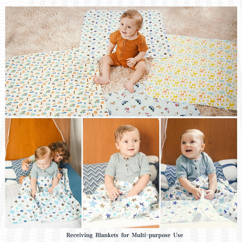 34 Pack Set: 4 (30" 30") 30 Omilion Baby Receiving Blanket Flannel Cotton Blankets x & Infant Washcloths - Mixed