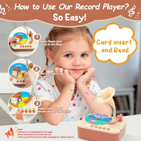 99 3+, Kids Phonograph with Cards, Toddler Record Player, Story & Music Player, Kids Music Player, Educational