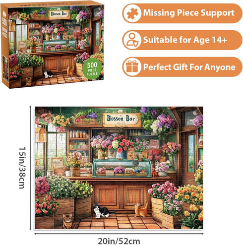 Ciavotie 500 500 20.5x15 Puzzles for Adults Pieces, Beautiful Flower Store Puzzle for Adults Pieces, Cat Jigsaw Puzzles