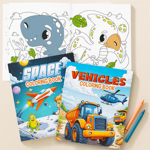 Set 3 48 ZICOTO Fun Coloring Books for Kids of Exciting Dinosaur, Space & Trucks Coloring Book for Boys Ages Easy