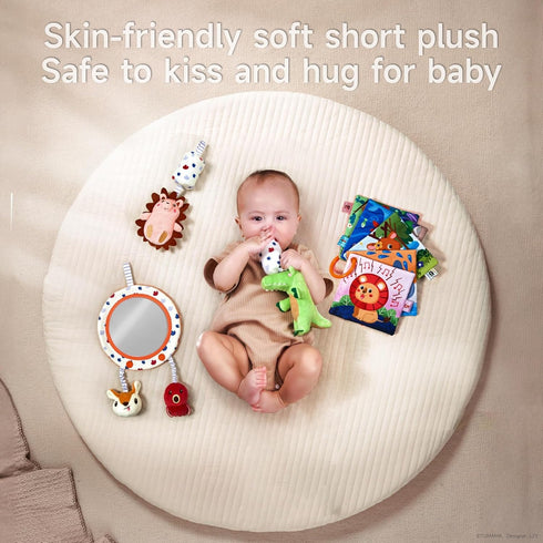 3 6 9 12 Set, TUMAMA Car Seat Toys Months, Plush Animal Rattle Mirror Soft Crinkle Book Baby Enlightenment Toy Newborn