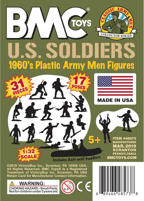 BMC Marx Plastic Army Men US Soldiers, 31pc OD Green WW2 Figures, Made in USA