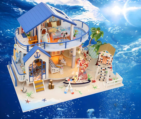 Miniature House Kit, DIY Doll House Kit, Mini House for Adults, Beach House