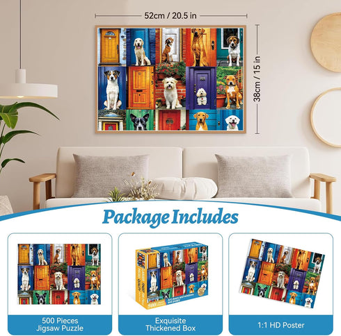 HQXXJW 500 500 (20.5" 15") Piece Jigsaw Puzzle for Adults Cute Dogs and Doors Design, Dog Puzzles for Adults Pieces