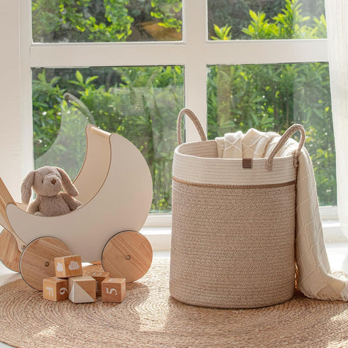 16 14 14 Inches, LA JOLIE MUSE Woven Basket Rope Storage Baskets - Tall Cotton Basket x x Laundry Basket for Blanket