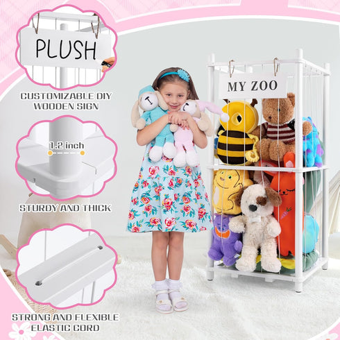 GLDZI Stuffed Animal Storage Zoo, Wooden Stuffed Animal Organizer with Elastic Cords for Boys Girls, Space Saving Toy