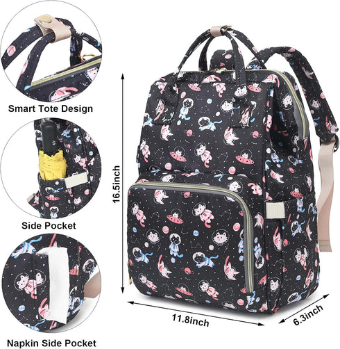 Dezcrab Backpack Backpacks Cat Baby Diaper Bag for Women, Large Capacity Waterproof Maternity Travel Nappy
