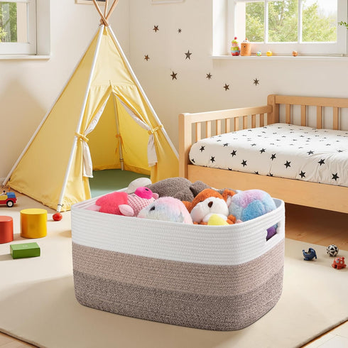 22x17x12 OIAHOMY Large Blanket Basket, Rectangle Woven Baskets, Nursery Blanket Storage Living Room, Toy Storage