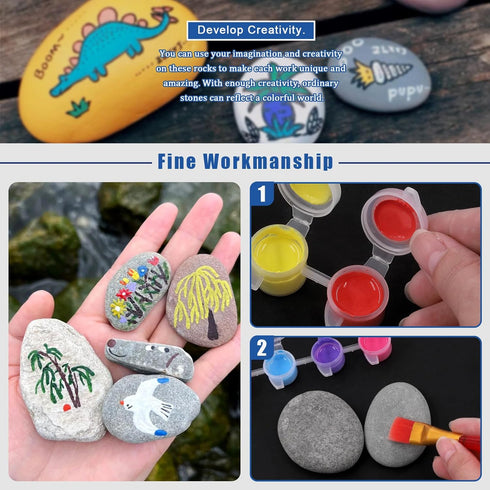 Glarks 34Pcs 15Pcs 2"-3" 12 6Pcs 1Pc Rock Painting Kit, Including Flat Painting Stones River Rocks, Colors Non-Toxic