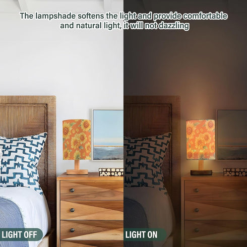 Vdsrup Table Lamp Sunflowers Orange Nightstand lamp Fabric Lamps with Wood Base Fabric Shade Bedside Desk Lamps