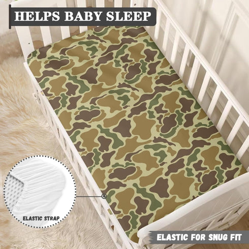 QINBEIDU 28"x52" Vintage Camo Green Fitted Crib Sheet Camouflage Retro Brown Army Standard Crib Mattress Fitted Sheet