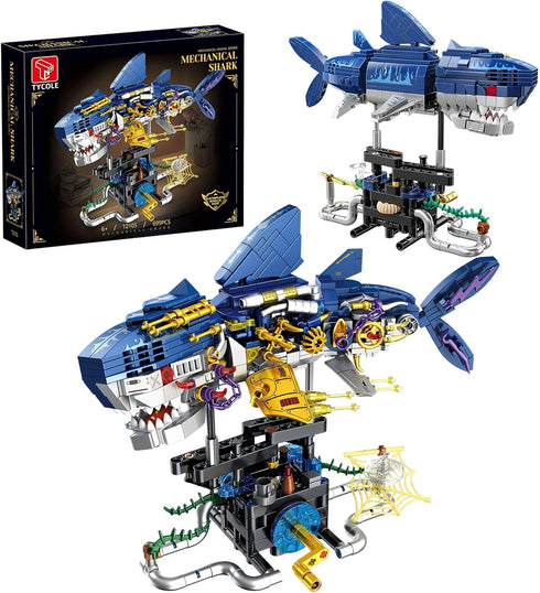 TYCOLE Mechanical Shark Building Set,with Rotatable Function and Display Stand,Sea Animal STEM Toy