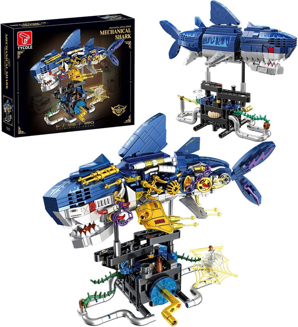 TYCOLE Mechanical Shark Building Set,with Rotatable Function and Display Stand,Sea Animal STEM Toy