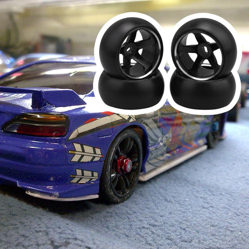 4pcs RC 5 Spoke Wheel Drift Tyre - Black Wheel Rims Replacement for WL 1/28 K969 K989 P929 RC Car