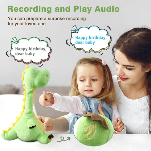 HCdoujoy 13" Dancing Dinosaur, Repeating What You Say Mimicking Recording Plush Baby Toy Musical Songs Singing Talking