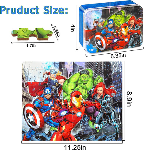 LELEMON Puzzles for Kids Ages 4-8, 100 Piece Jigsaw Puzzles in a Metal Box, Educational Puzzle Games