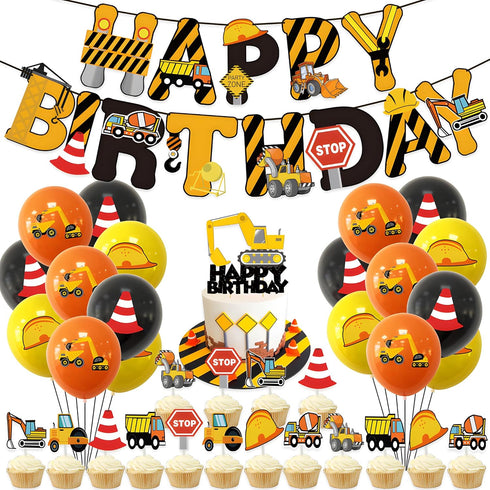 PEIQICHU Excavator Birthday Decorations Construction Birthday Party Decoration Supplies for Kids Truck Car