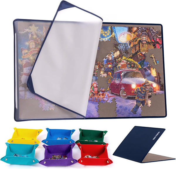 Tektalk Foldable Jigsaw Puzzle Board with 6 Color Sorting Trays, Portable Puzzle