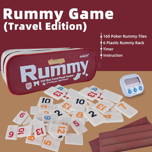 Rummy 6 Rummy Set |160 6 |1 (2-6 Smilejoy Cube Players Edition, Full Size Travel Game with Travel Portable Canvas