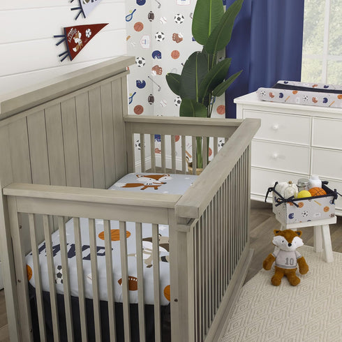 NoJo Team All Star Light Blue, Grey, & Orange, MVP Fox & Raccoon Sports Theme 100% Cotton Fitted Crib Sheet