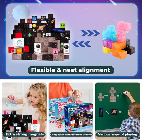 100PCS Set, Playsets 3-10,Sensory Goody King Space Rocket Magnetic Building Blocks |Space Adventure Magnetic Blocks