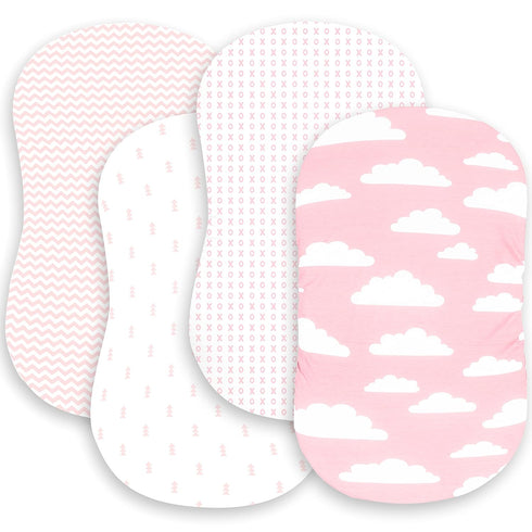 BaeBae Goods Premium Bassinet Fitted Sheet Set - 4 Pack 100% Jersey Knit -