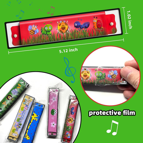 Wholelovein 35 16 3 Pcs Harmonica for Kids Holes Musical Instrument, Return Gift Cartoon Double Row Harmonica Bulk Toy