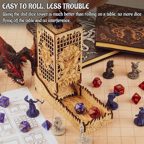 CZYY Dice Tower with Tray, Wood Laser Etched Mind Flayer Portable Collapsible Dice Roller for Board Games