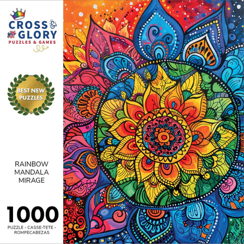 Rainbow Mandala Mirage by Cross & Glory: 1000 Piece Colorful Jigsaw Puzzle, Premium Quality (20x27 Inches)