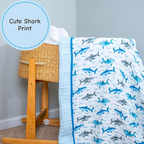 100% 47 47 Inches, 6 LollyBanks Baby Quilt Blanket, Organic Cotton Muslin Blankets for Boys, Large x Layers Soft