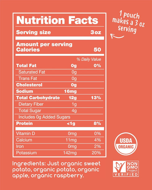 Amara Organic Baby Food, Stage 2 Sweet Potato Raspberry, 5 Pouches 3.5oz Per Serving, Shelf Stable