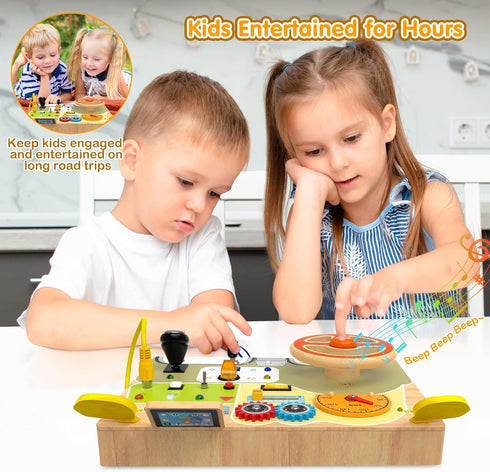 Montessori Toddler Toys - Baby Wooden Busy Board - Sensory Toys with Light Switch for Educational Activities for