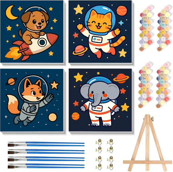 ajepon 4 Pack Paint by Numbers Kit for Kids with Frame - Animals