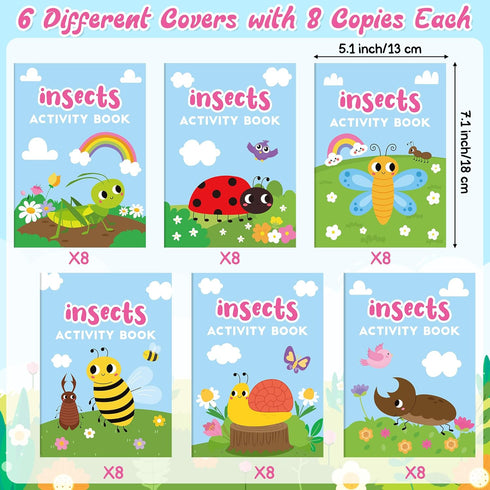 '-24Pcs Set Spring Activity Books for Kids Insect Mini Games Coloring Book Bulk Insect Theme Mazes Word Search Word